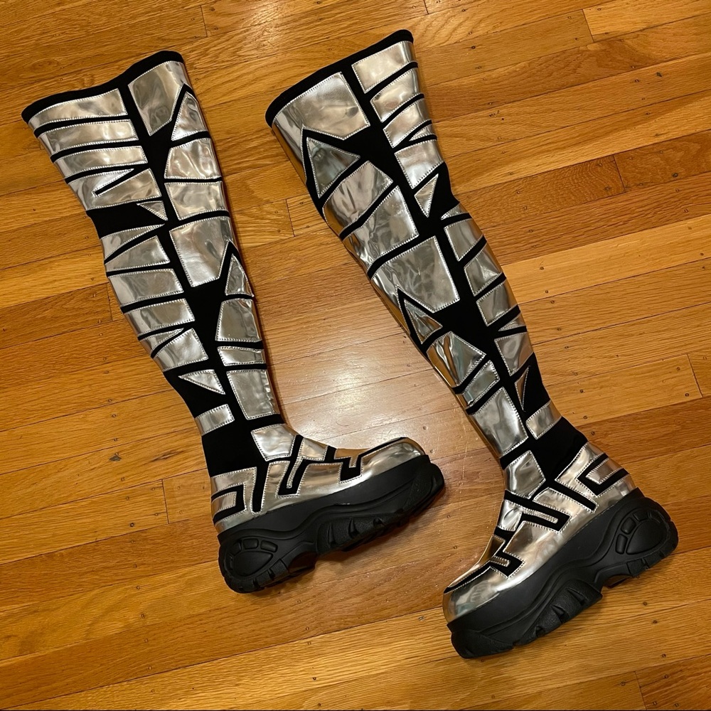 Cyber Silver & Black Thigh High Boots | CLUBEXX | 6